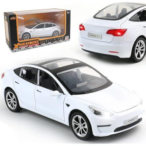 Zinc Alloy Model 3 Car Model,1:24 Scale Simulation Casting Car Model Pull Back Diecast Toy Car, Mini Vehicles Toys With Lights And Music For Toddlers Kids Children Birthday Gift(White)