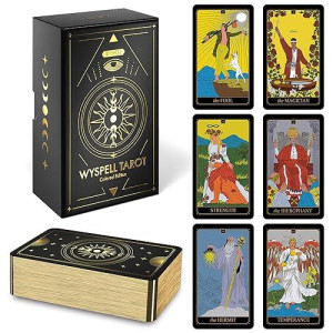 Wyspell Modern Tarot - Unique Tarot Cards With Guide Book For Beginners - Gold Foil Tarot Deck With Guide Book - Gold Tarot Cards Beginner Set With A Tarot Cards Book