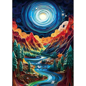 Bgraamiens Puzzle-Paper Quilling Mountains And Rivers-1000 Pieces Paper Quilling Art Puzzle Color Challenge Jigsaw Puzzles For Adults And Kids