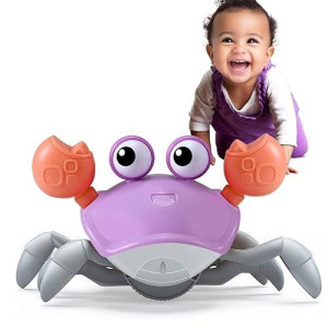 Purple Crawling Crab Baby Toy - Violet Tummy Time Crab Infant Walking Crab Dancing Moving Crawl Crab With Music & Light Cute Interactive Running Escape Catch Me Crab For Crawler Side Walk Toddler Crab