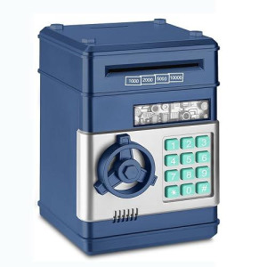 Setibre Piggy Bank, Electronic Password Cash Coin Can Auto Scroll Paper Money Saving Box Toy Gift For Kids (Navy Blue)