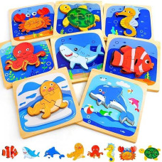 Toy Life Wooden Puzzles For Toddlers 2-4, Sea Animals Toddler Puzzles, Puzzles For Toddlers 1-3, Wood Puzzles Educational Montessori Toys Gifts For 1 2 3 Year Old, Baby Puzzles Kids Learning Toy