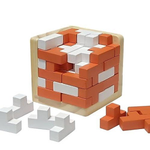 Wooden Brain Teaser Puzzle Cube Wooden Puzzles T-Shaped Jigsaw Logic Puzzle Educational Toy For Kids And Adults By Ahyuan (Orange And White)