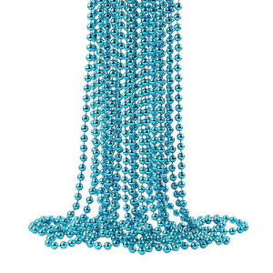 Zzyfgh 33'' 7Mm St Patricks Day Beads Necklace, Metallic Teal Bead Necklace Bulk, Mardi Gras Round Beaded Necklaces For Party Favors Costume Necklace (12 Pcs)