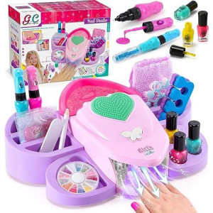 G.C Kids Nail Polish Set For Girls Toy 6-12 Years Old, Nail Art Kit Storage Desk With Nail Dryer&Hand Massage Spa Kit, Kid Manicure Salon Studio Stuff Christmas Birthday Gift Girl Ages 7 8 9 10 11 12