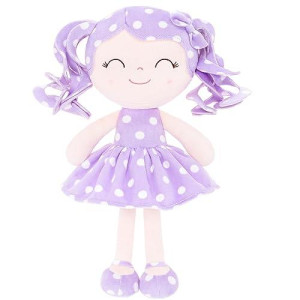 Gloveleya Soft Dolls Plush Figure Polka Dot Purple Dress Baby Doll Gift 12Inches