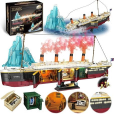 Zylvoxia Titanic Building Set, 2288 Pcs Titanic Big Ship Model Block Set With Glacier And Glowing Light Strip, Giant Ship Building Model Set For Adults And Kids