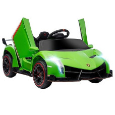 Aosom Lamborghini Veneno Licensed Kids Electric Car With Bluetooth, 12V Ride On Car With Butterfly Doors, Remote Control, Portable Battery, Suspension System, Horn, Songs, Lights, Green