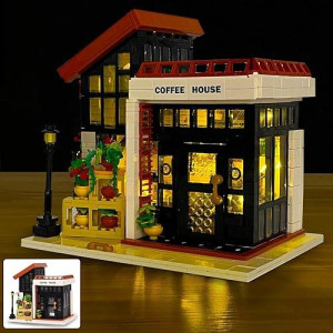 Allhero City Coffee House Building Set With Led String Light,Creative Cafe Building Block Set For For Adult, Boy And Girls 6+(1512Pcs)