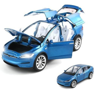 Zinc Alloy Model X Car Model,1:24 Scale Simulation Casting Car Model Pull Back Diecast Toy Car, Mini Vehicles Toys With Lights And Music For Toddlers Kids Children Birthday Gift(Blue)