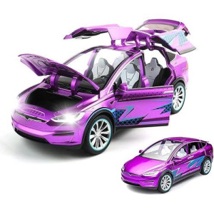 Zinc Alloy Model X Car Model,1:24 Scale Simulation Casting Car Model Pull Back Diecast Toy Car, Mini Vehicles Toys With Lights And Music For Toddlers Kids Children Birthday Gift(Purple)