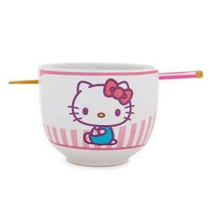 Silver Buffalo Hello Kitty Pink Stripes Ramen Bowl & Chopsticks