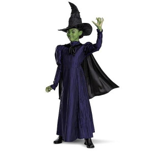 Wicked Elphaba Costume For Girls, Deluxe Official Wicked Elphaba Costume Cape And Hat, Kids Size (10-12)