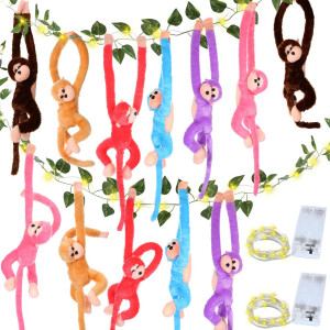 Gemscream 12 Pcs 20 Inch Hanging Monkey Stuffed Animal Stuffed Monkey Plush Toy With 2 Pcs Hanging Artificial Ivy Vines 2 Pcs 20 Led Fairy Light Battery Operated String Light For Gifts(Multicolor)