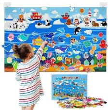 Taika 70 Pcs Ocean Felt Story Board Set, 43X28 Inch Interactive Felt Board, Fuzzy Flannel Board, Preschool Storytelling, Classroom Educational Learning Play Kit, Interactive Teaching Kit For 3 Years +