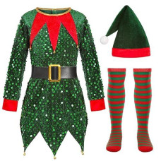 Frekuyrt Girls Elf Costume Set Christmas Elf Dress Xmas Holiday Party Dress Outfit