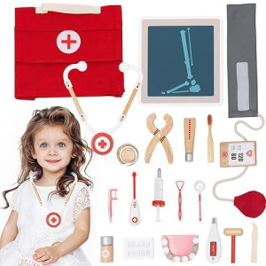 Doctor’S Kit Play Set For Kids, Pretend Toy 18 Pcs Doctor Playset For Toddlers, Dentist Kit Doctor Role Play Set, Doctor Kit For Toddlers And Kids Ages 3+ 4 5 6 Year Old Boys And Girls, Red