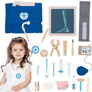 Umu Doctor Kit For Kids, Pretend Toy 18 Pcs Wooden Doctor Playset For Toddlers, Montessori Toys Dentist Kit For 3, 4 And 5 Year Old Boys And Girls