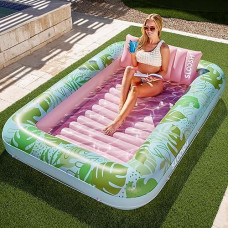 Sloosh Xl Inflatable Tanning Pool Lounger Float For Adults, 85" X 57" Extra Large Suntan Tub Pool Floats Sun Tan Tub Ice Bath Tub Tanning Bed Blow Up Pool Raft Lounge Floatie, Xl-Cyan Pink