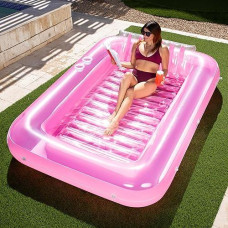 Sloosh Xl Inflatable Tanning Pool Lounge Float, 85" X 57" Extra Large Sun Tan Tub Adult Pool Floats Raft For Pool Sunbathing Suntan Blow Up Pool Lounger Tanning Bed Floatie For Adults, Xl-Pink