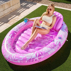 Sloosh Inflatable Tanning Pool Lounger Float, 70" X 50" Pool Floats Adult With Pillow,Oval Suntan Tub Raft Floatie,Sunbathing Bed Lounge For Water Blow Up Kids Ball Pit Party Gifts,Pink