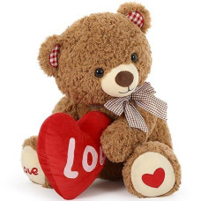 Morismos Valentine'S Day Teddy Bear, 17" Valentine Gift Teddy Bear With Big Red Heart Love Plush For Girlfriend, Wife, Her, Him