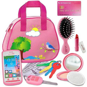 Toddler Play Purse For Kids With Accessories, Purse Toys For Girls With Pretend Makeup, Keys, Smartphone, Dress Up Toy Purse For Toddlers And Kids - Birthday Gift For Little Toddler Girls