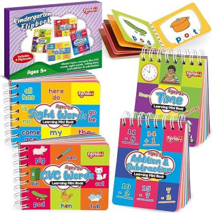 Torlam Kindergarten Learning Books, Sight Words Cvc Word Games Addition Subtraction Math Facts Telling Time Teaching Learning Clock For Kids Flipbook, Educational Kindergarten Learning Activities