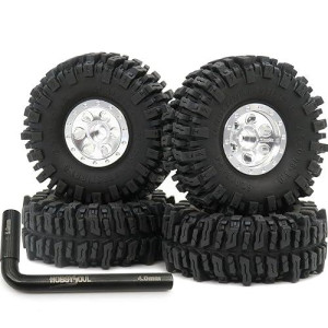 Hobbysoul 64Mm Mud Slingers 1.0 Tires & Heavy Adjustable Offset 1.0 Beadlock Wheels Rims, Negative Offsets 1.0 Wheels And Tires For Rc Crawler 1/24 Scx24 & 1/18 Trx4M