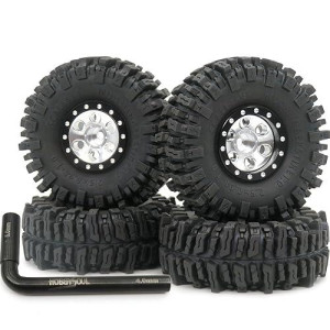 Hobbysoul 64 * 25Mm Soft Sticky 1.0 Mud Slingers Tires & Adjustable Offset 1.0 Beadlock Wheels, Negative Offset 1.0 Wheels And Tires For 1:24 Scx24 & 1/18 Trx4M Crawler