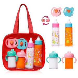 Fash N Kolor My Sweet Baby Disappearing Doll Feeding Set | Baby Care 6 Piece Doll Feeding Set (Red)