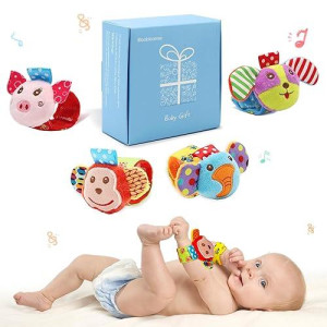 Wrist Rattles For Babies 0-24 Months Baby Animal Hand & Foot Finder Educational Toys (4W)