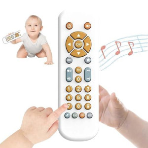 Tuivesafu Baby Tv Remote Control Toy With Music Sound And Light, Toddler Realistic Play Tv Remote Toys Early Educational Learning Toy With 3 Language Musical Toy For 6-36 Months(White)