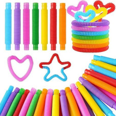 Vanblue 56 Pack Pop Tubes Sensory Toys Party Favors For Kids 4-8-12 Fidget Tubes Toys Goodie Bag Stuffers Treasure Box Reward Classroom Prizes Summer Gifts For Kids Toddlers Students