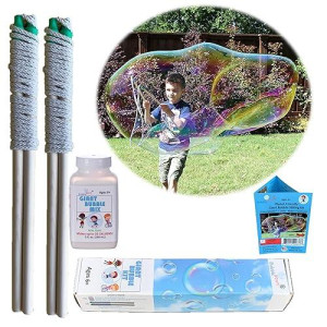 | Made In Usa | Includes Two Wooden Wands, A Tips/Tricks Booklet, And 1 Large Bottle Of Bubble Mix - Makes Gallons Of Big Bubble Solution For Parties And Fun (Party: 2 Wands And Large Mix)