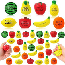 Outus 64 Pcs Fruit Stress Balls Bulk Inspirational Squeeze Balls Positive Fruit Gift Foodie Fidgets Watermelon Veggie Foam Toy For Coworker Employee Fruit Party Favor (Classic)