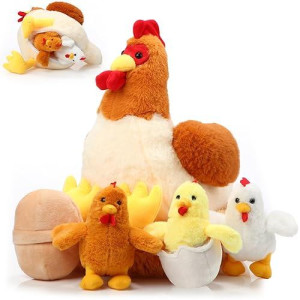 Skylety Chicken Stuffed Animal Plush Chicken Toys Egg Laying Hen With Zippered Belly, Hen House And Little Baby Chicks Stuffed Chicken For Easter Stuffers Party Supplies(Cute Style)