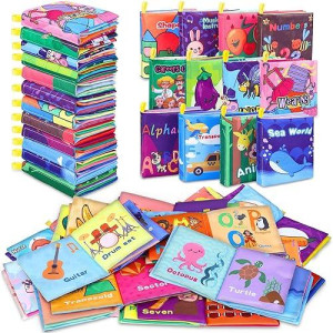 Baby Bath Books, Fabric Soft Baby Cloth Books, Early Education Toys, Waterproof Baby Books For Toddler, Newborn, Infants Perfect Shower Toys, Kids Bath Toys Baby Gift (12Pcs)