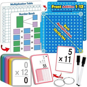 Torlam Multiplication Flash Cards + Math Board, Math Manipulatives Math Flash Cards, Math Games For Kids Ages 6-12 Time Table Chart Flashcards 3Rd, 4Th, 5Th, 6Th Grade Classroom Must