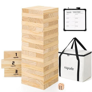 Ropoda Giant Tumble Tower X-Large, 54Pcs Giant Outdoor Games With Dice & Rules Sheet, Giant Lawn Games 1.8 Feet Tall, Grows To Over 4 Feet, Giant Tumble Timber For Adults And Family, Vintage Style