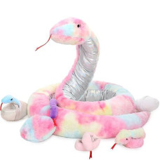 Morismos Snake Stuffed Animals Toy 120 Inch Stuffed Snake Plush With Babies Boa Constrictor Plush Toy For Kids Party Decorations Favors Prank Props, 4 Snake Babies, 3 Snake Eggs