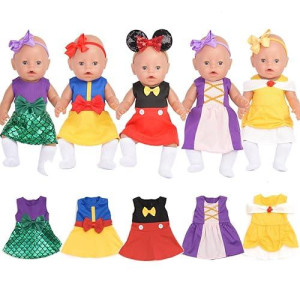 Sweet Dolly Baby Doll Accessories, 5 Doll Clothes, Mermaid Princess Dresses Outfits For 15 Inch To 18 Inch Dolls, 15 Inch Baby Dolls, 10Pcs In Total Doll Clothes And Accessories