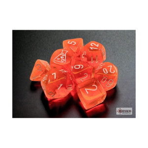 Neon Orange Translucent Dice With White Numbers 71 Dice Set 16Mm 58In Chessex