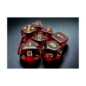 Crimson Translucent Dice With Gold Numbers 71 Dice Set 16Mm 58In Chessex