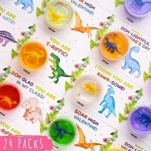 Valentines Day Gifts For Kids - 24 Valentines Cards With Dinosaur Clear Slime For Kids Classroom School - Valentines Party Favors For Girls Boys Toddlers - Classroom Gift Exchange, Game Prizes