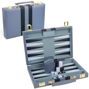 Reriver Backgammon Set 2 Players Classic Backgammon Sets For Adults Board Game With Pu Leather Case Portable And Travel Backgammon Set (Grey, 11Inch)