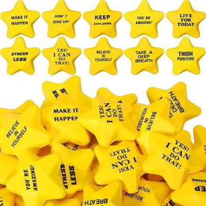 Silipull 100 Pcs Motivational Star Stress Balls Bulk Anxiety Stress Relief Balls Inspirational Mini Foam Star Toys Stuff For Adults Prizes Gifts Fidget Toys Party Supplies, Yellow