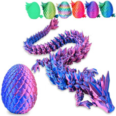 Easter Egg, 3D Printed Dragon Eggs With Dragon Inside, Articulated Dragon, Mystery Dragon Egg Fidget Toy, Surprise Easter Basket Stuffers (A-Laser Purple+Egg)