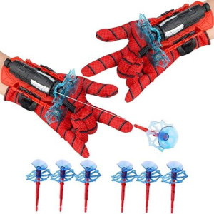 Aodai Set Of 2 Spider Gloves Man Web Shooter Toy, Spider Kids Plastic Role-Play Launcher Glove Cool Movie Launcher With Wrist Toy Set Funny Decorate Children Educational Toys (Red)