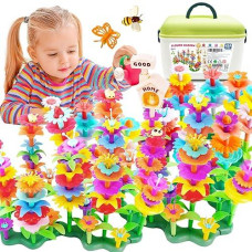 Funzbo 224Pcs Flower Garden Building Set - Spring Toys For 3 4 5 6 7 Years Old Girl, Sorting & Stacking Building Block, Stem Montessori Educational Toy For Kid Toddler, Easter Birthday Gardening Gift